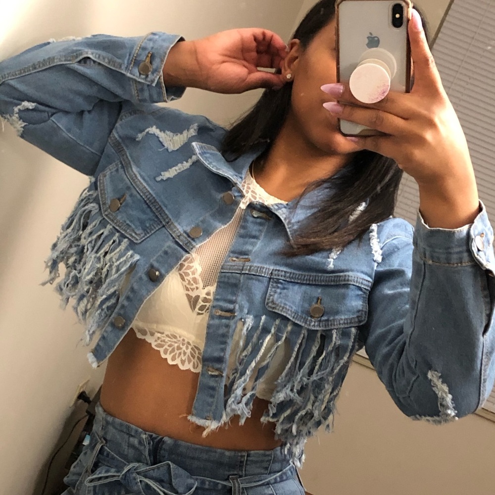 Life is Good Distressed Denim Jacket
